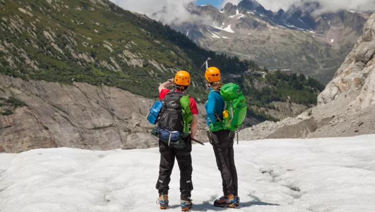 Backroads Guests hiking with crampons in the Alps