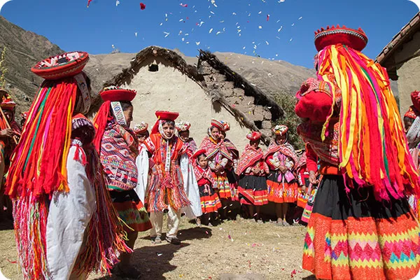 Group of Peruvian people celebrating