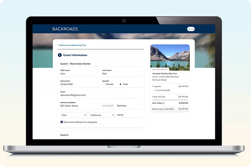 Confirm Booking Screen on a laptop