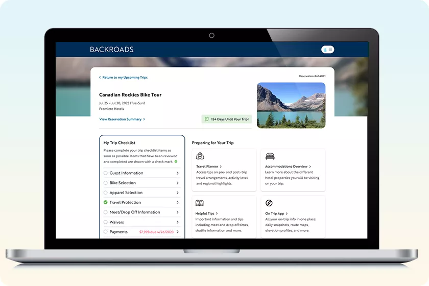 Screen of Backroads Trip Overview on a laptop