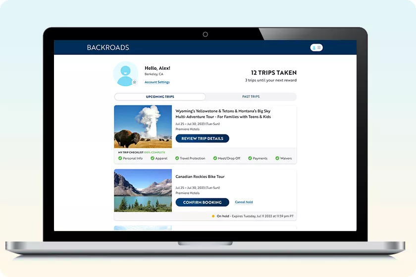 Upcoming Trips shown on a laptop screen