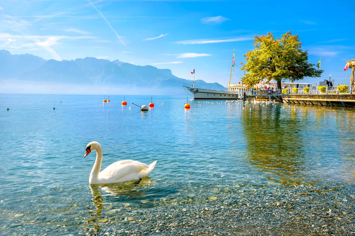 Sunny Lake Geneva, pier in background.