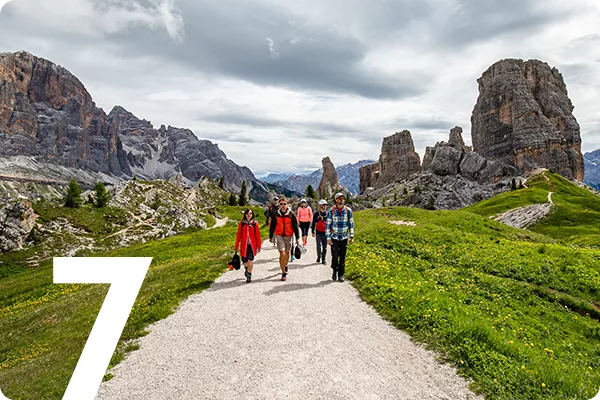 Group hiking in Dolomites