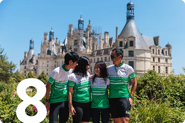Family in front of castle in Loire Valley 