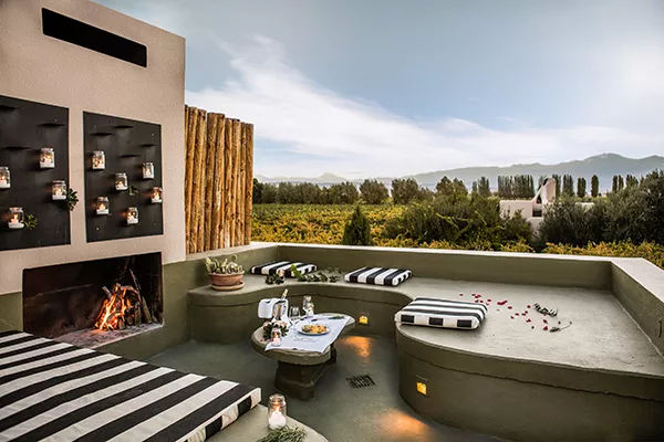 rooftop with benches and firepit