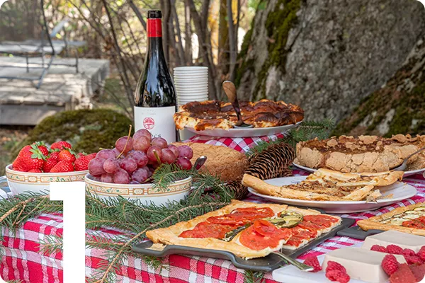 Number 1 overlaid an image of a picnic spread 