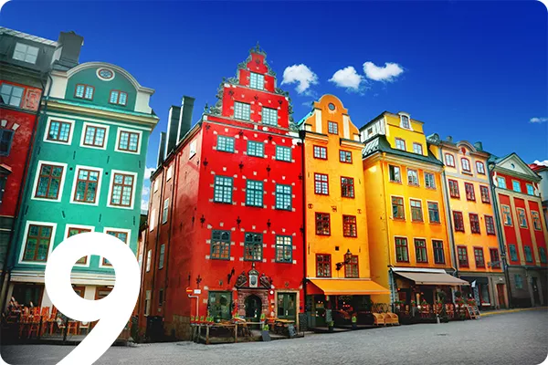 text:9; image: colorful buildings in stockholm