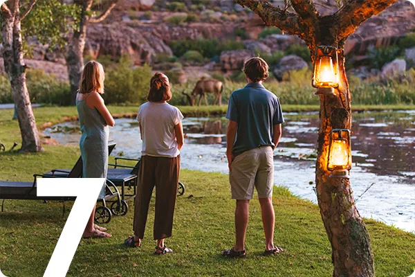 text:7; image: Three people watch an animal grazing