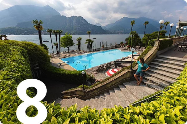 text:8; image: large stone steps leading down to a pool