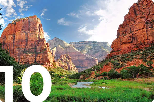 text:10; image: red rocky mountains against a blue sky