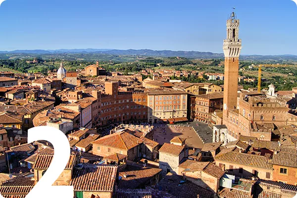 text:2; image: Aerial view of Tuscany city center