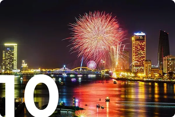 text:10; image fireworks over a city in Vietnam