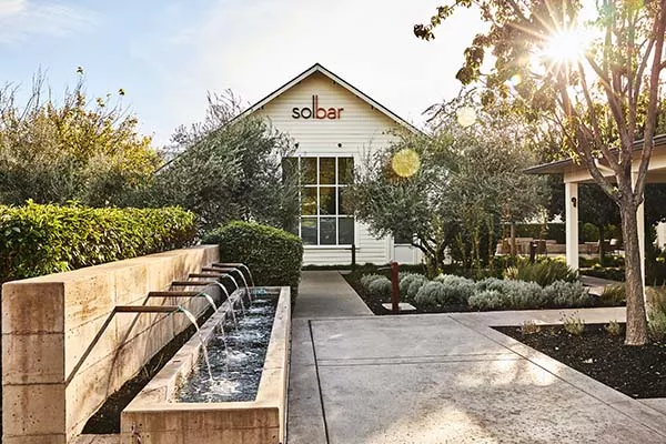 water fixture in courtyard of building