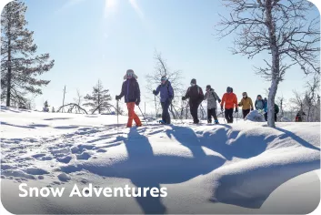 Backroads guests snowshoeing through snow