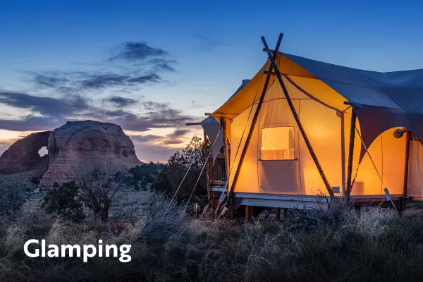 Tent lit up at night