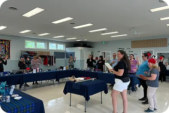 Group of people having a meeting in a community center