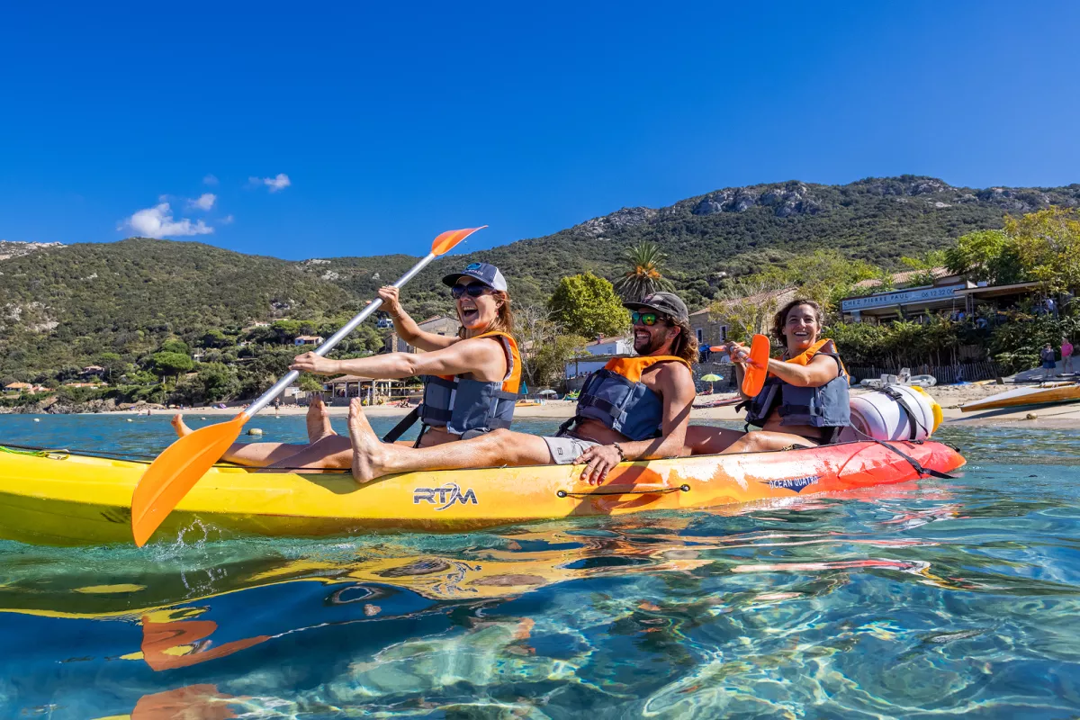 Backroads guests in a kayak