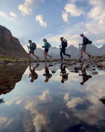 Four hikers in the canadian rockies