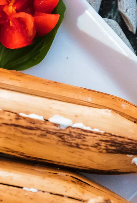 Italian spread of cheese, pasta, peppers, tomato