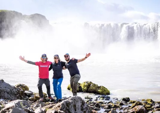 Iceland Ocean Cruise Walking & Hiking Tour - Trio by waterfall