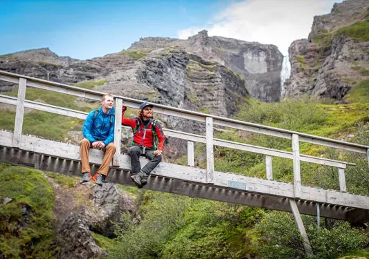 Iceland Ocean Cruise Walking & Hiking Tour - Hikers on bridge