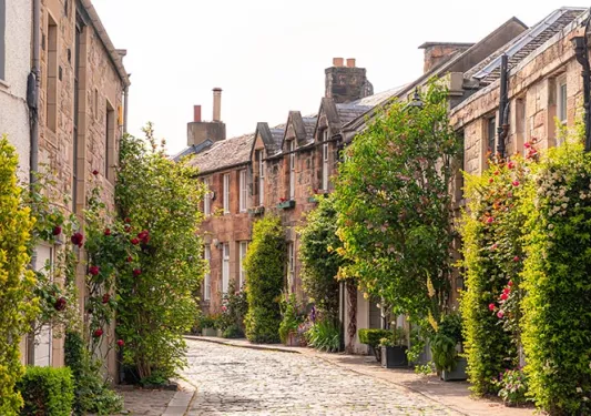 Cobblestone town street in Scotland