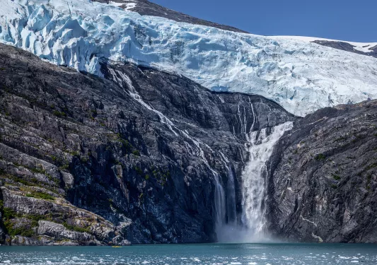 Shot of glacial waterfall.