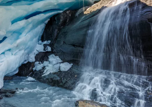 Water flowing over a glacier in Alaska