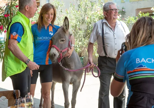 Backroads Guests with Donkey in Alsace