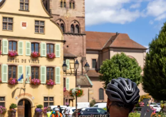 Backroads Guest Looking at Building in Alsace