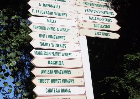 Vineyard and winery directional sign.