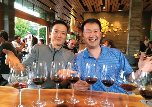 Guests at a wine tasting.