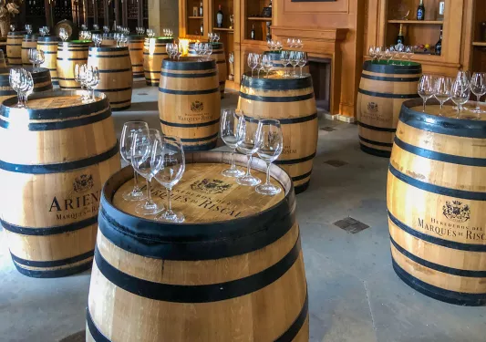 Wine Glasses on Barrels 