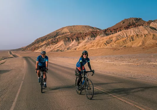 Cyclists on California desert road