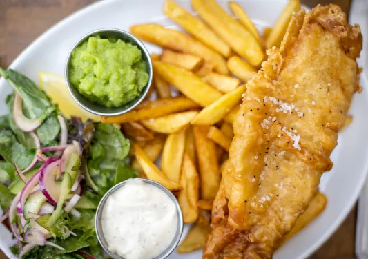 Plate Fish and Chips with Salad Ireland