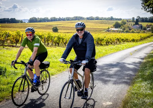 Two Backroads Guests Biking Past Fields