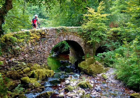 Cyclist Stone Bridge Over Creek Ireland