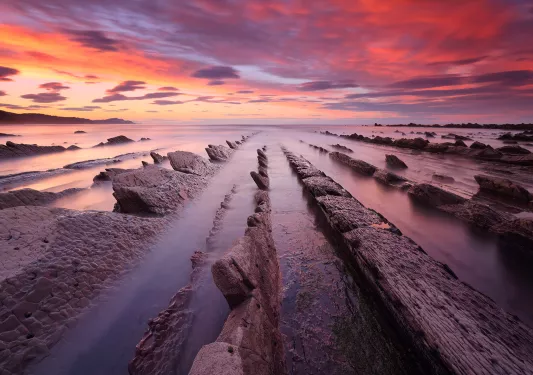 Amazing Colorful Sunset Over Sakoneta Beach (Basque Country)