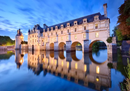Shot of the Château de Chenonceau during dusk.