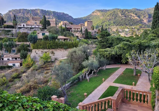 View of backyard at a villa in Mallorca. 