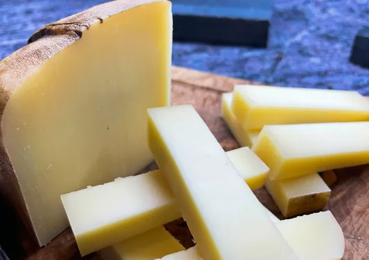 Close-up of Mallorcan cheese.