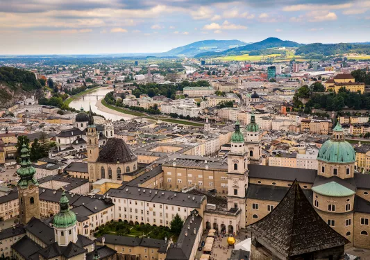 Aerial view of a city in Austria.