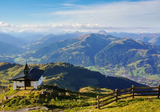 Small cabin on top of Alps mountain.