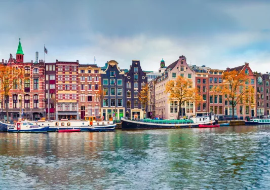 Panoramic autumn view of Amsterdam city. 