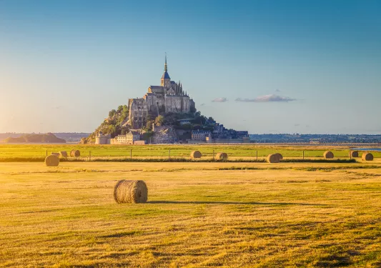 Hay Bales with Le Mont Saint-Michel Tidal Island 