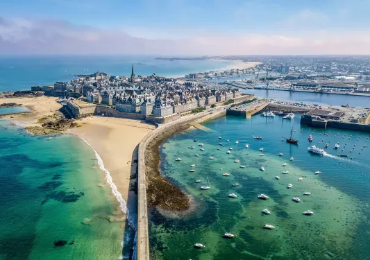Aerial View of the City of Privateers on Sunset- Saint Malo in Brittany, France