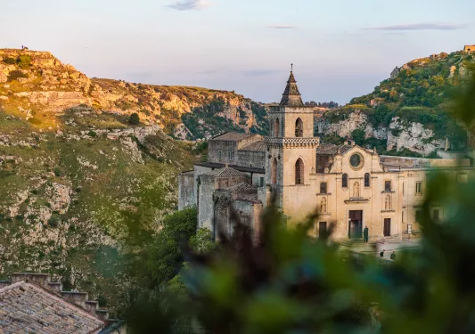 Wide shot of Basilicata during sunset.