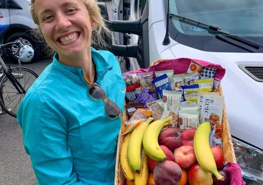 Guest/leader with fruit plate.