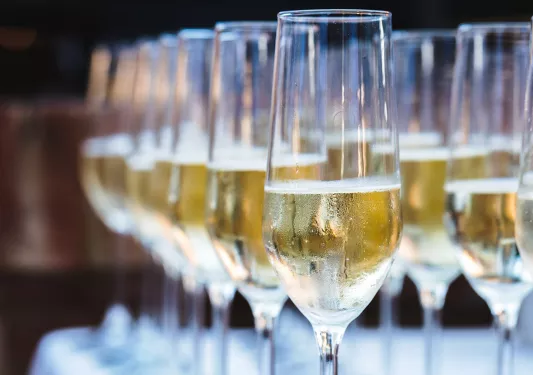 Close-up of champagne glasses.