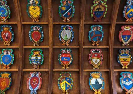 Close-up of various crests.